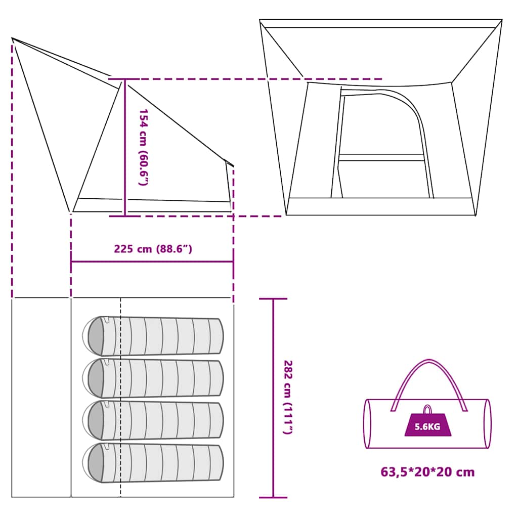 Campingtält med tak med lagring Grön 282 x 225 x 154 cm taffeta
