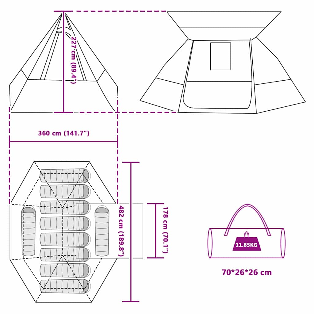 Campingtält med tak med lagring Blå 482 x 360 x 227 cm taffeta