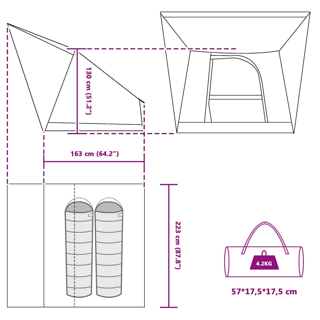 Campingtält med tak med lagring Blå 223 x 163 x 130 cm taffeta