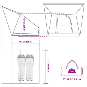 Campingtält med tak med lagring Blå 223 x 163 x 130 cm taffeta