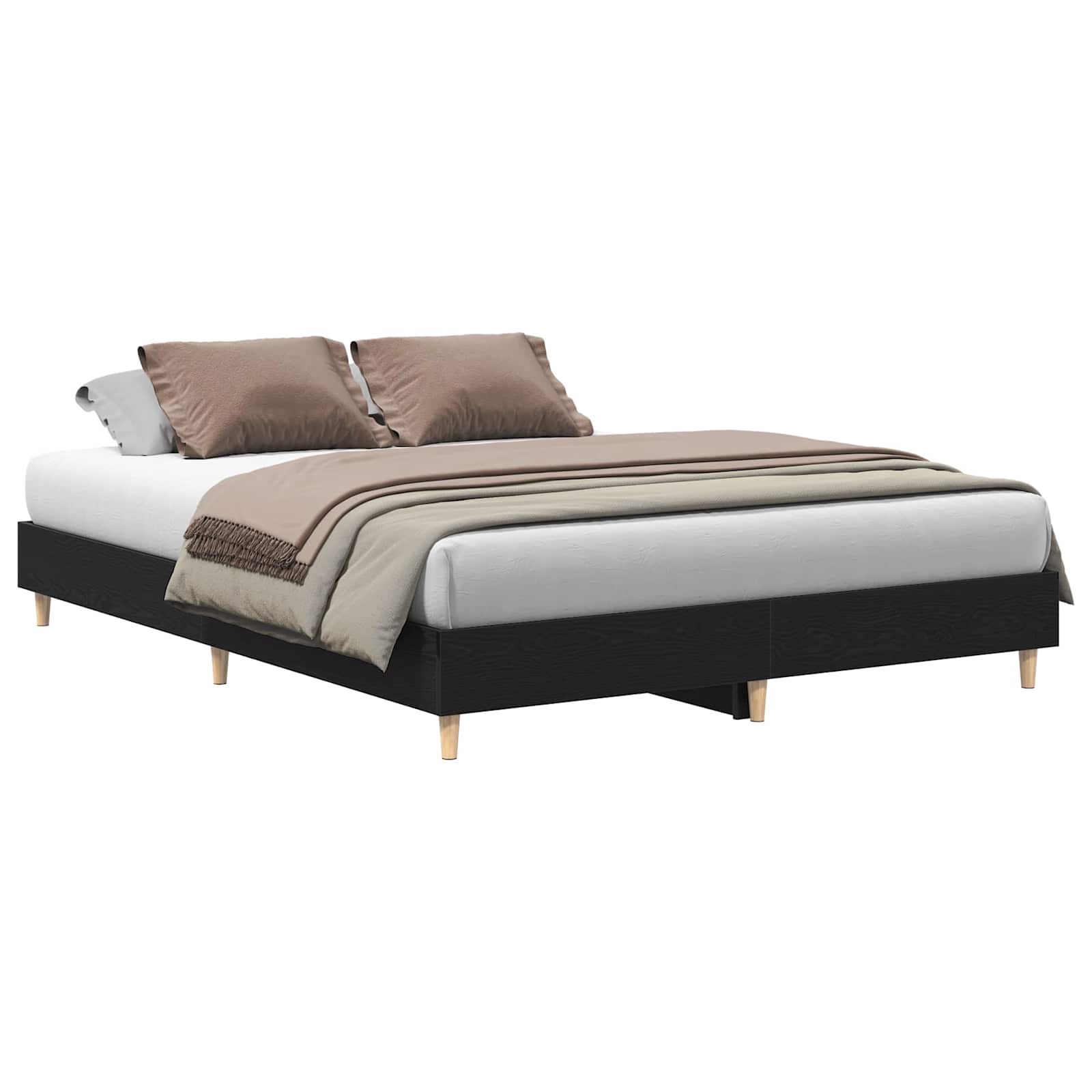 Sängram Svart Ek 203 x 153 x 25 cm Konstruerat trä
