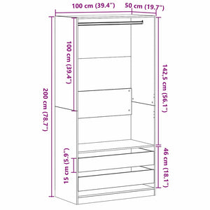 Garderob med låda Svart ek 100 x 50 x 200 cm Konstruerat trä