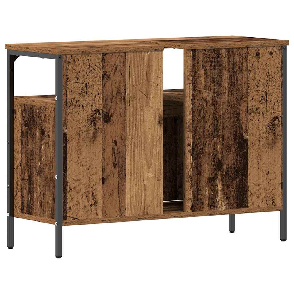 Badrumsskåp med handfat med lagring Gammalt trä 80 x 30 x 60 cm