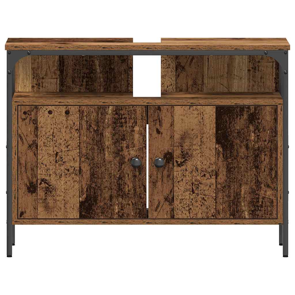 Badrumsskåp med handfat med lagring Gammalt trä 80 x 30 x 60 cm