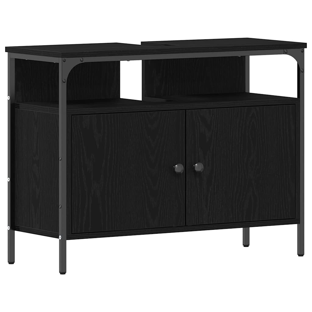Badrumsskåp med handfat Svart ek 80 x 30 x 60 cm