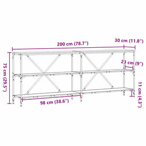 Konsolbord med hylla Svart Ek 200 x 30 x 75 cm Konstruerat trä
