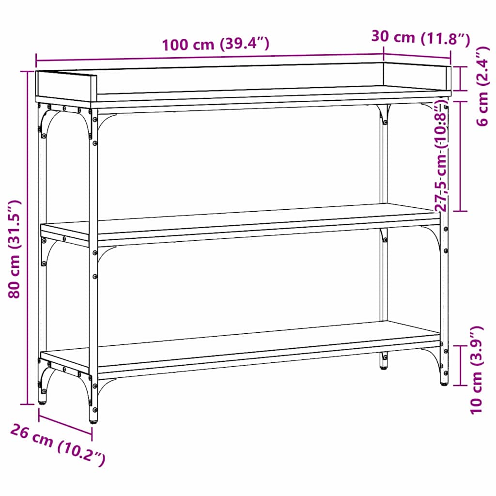 Konsolbord med hylla med lagring artisan ek 100 x 30 x 80 cm