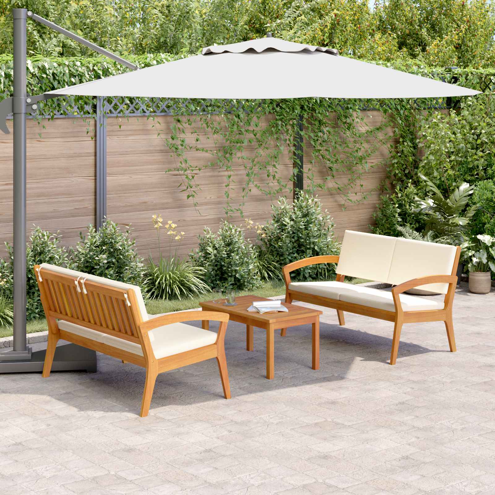Bistroset med kudde 3 pcs Brun 114.5 x 70.5 x 72.5 cm Polyester