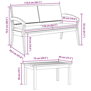 Bistroset med kudde 3 pcs Brun 114.5 x 70.5 x 72.5 cm Polyester