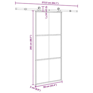 Skjutdörr med beslagset ESG glas och aluminium 90x205 cm