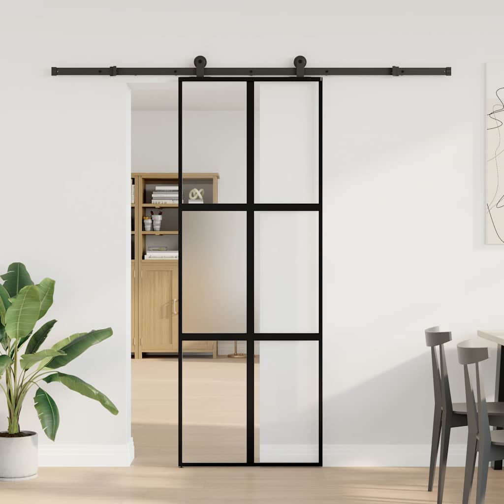 Skjutdörr med beslagset härdat glas och aluminium 76x205 cm