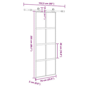 Skjutdörr med beslagset härdat glas och aluminium 76x205 cm