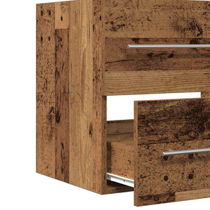 Badrumsskåp med handfat med låda Väggmonterad 2 pcs Gammalt trä