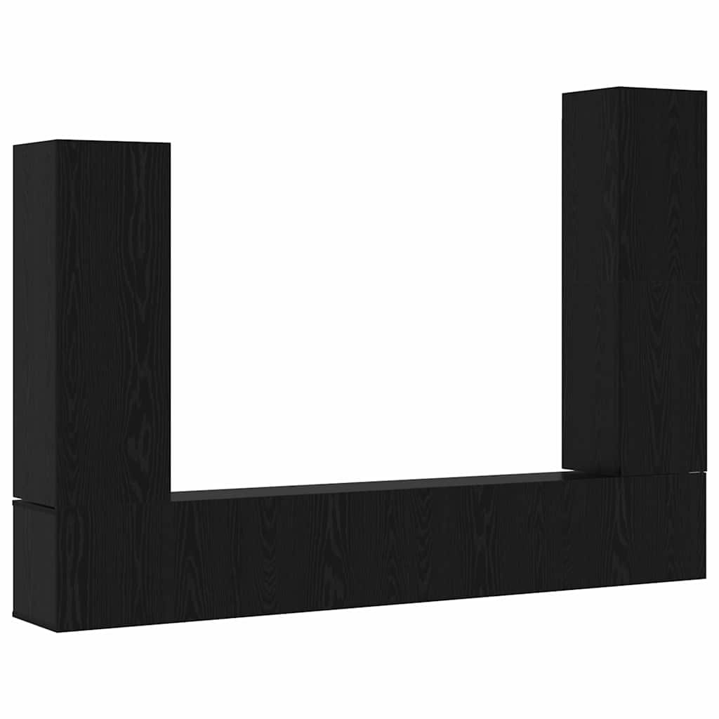 TV-bänkset Väggmonterad 4 pcs Svart Ek Konstruerat trä