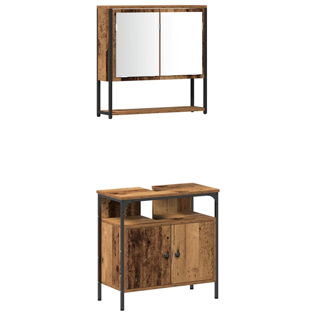 Badrumsmöbelset med hylla 4 pcs Gammalt trä Konstruerat trä