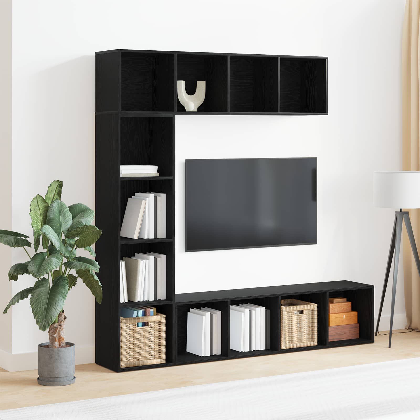Hyllsystem 3 pcs Svart Ek 36 x 30 x 143 cm Konstruerat trä