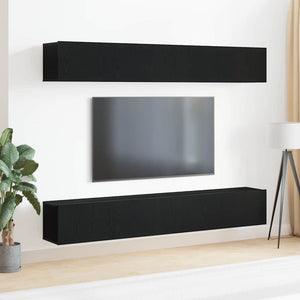 TV-bänkset 4 pcs Svart Ek 100 x 30 x 30 cm Konstruerat trä
