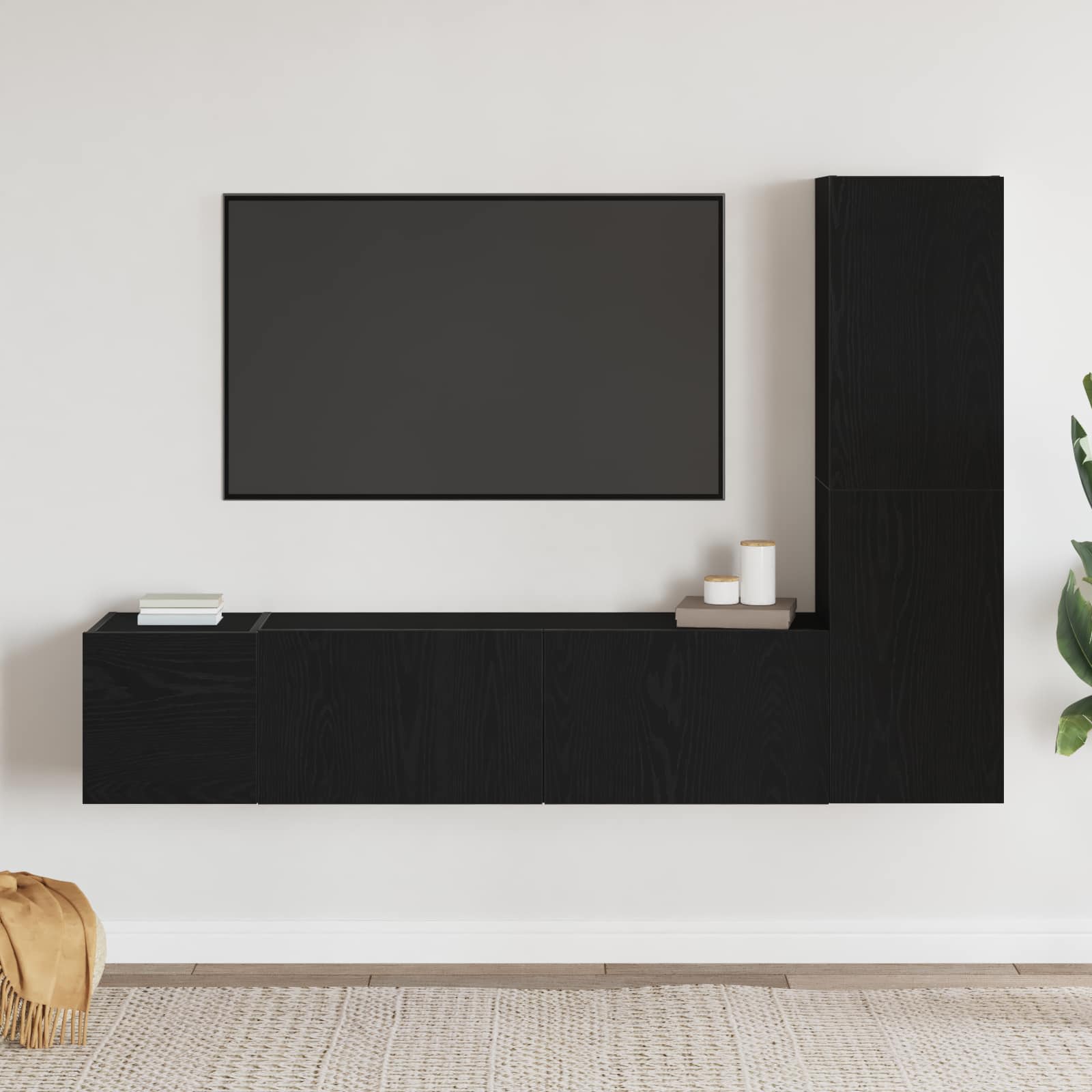 TV-bänkset 4 pcs Svart Ek 130,5 x 30 x 140 cm Konstruerat trä