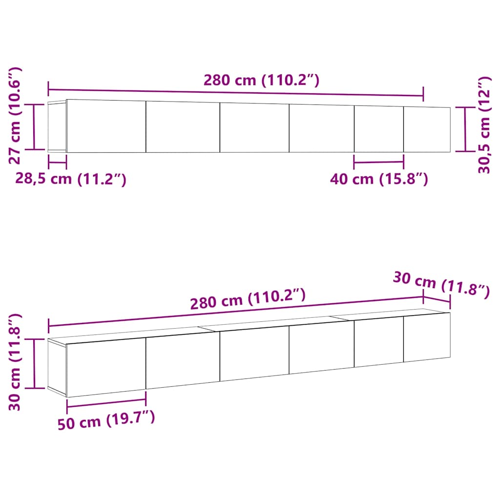 TV-bänkset Väggmonterad Svart Ek Konstruerat trä