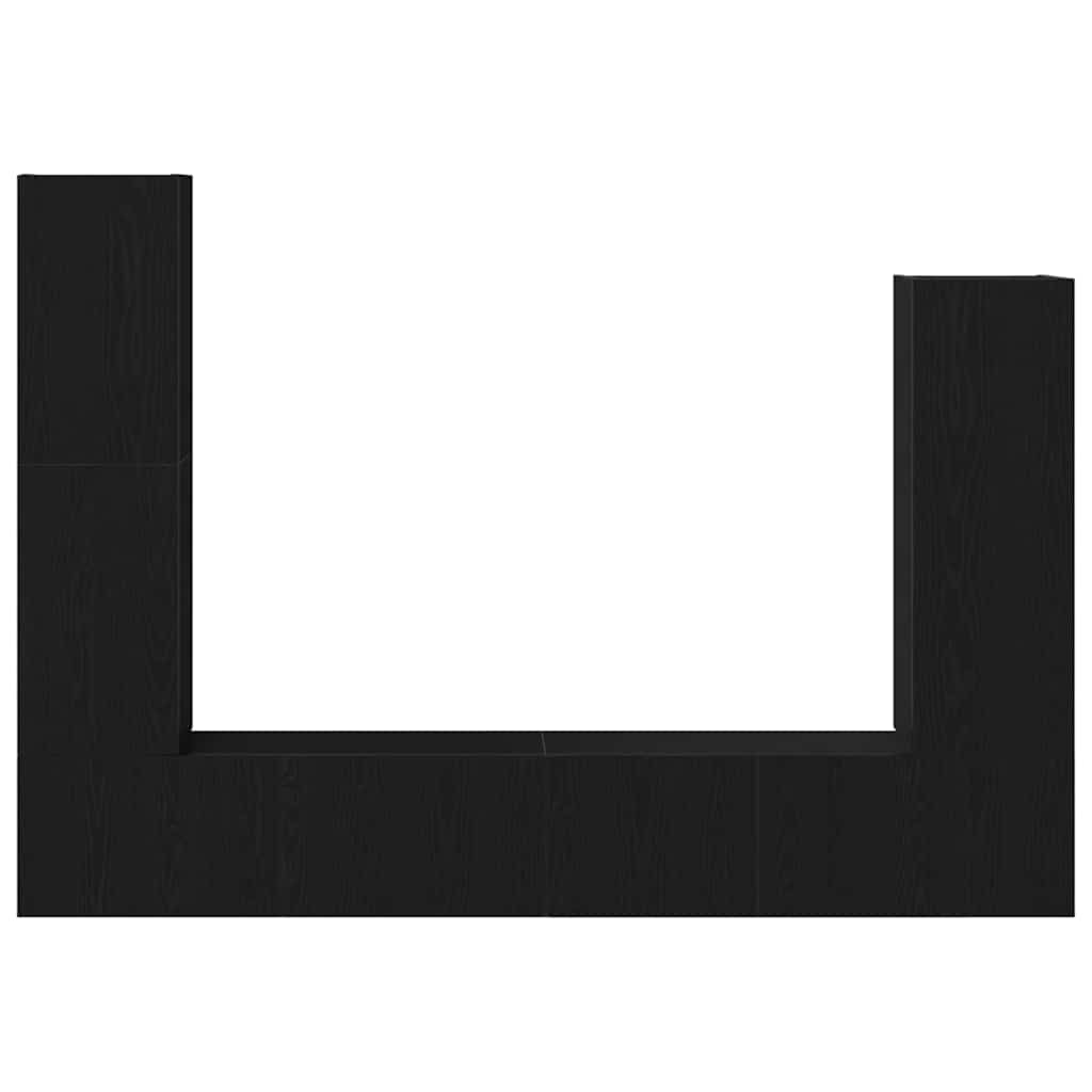 TV-bänkset Väggmonterad 6 pcs Svart Ek Konstruerat trä