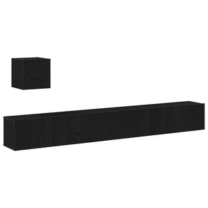 TV-bänkset Väggmonterad Svart Ek Konstruerat trä