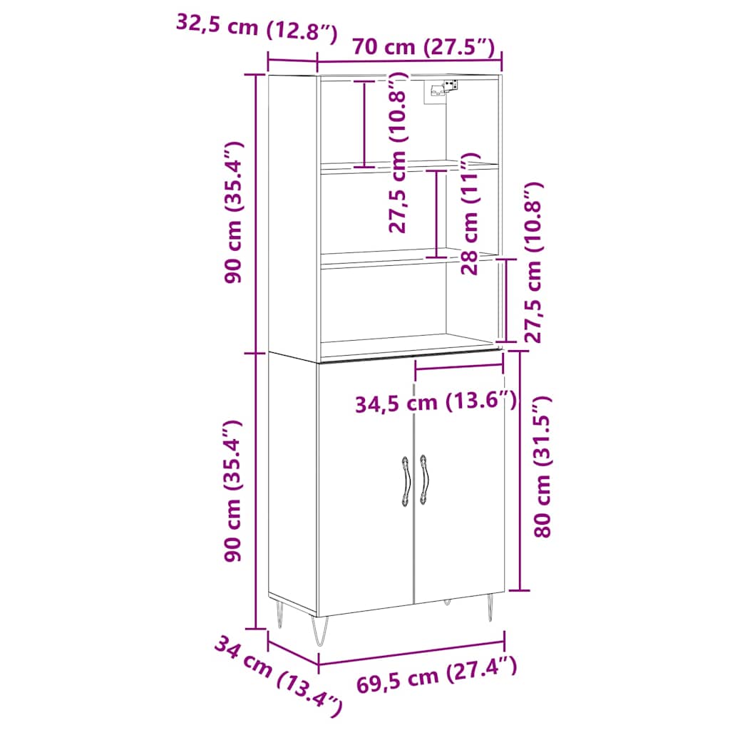 Skåp Svart Ek 69,5 x 34 x 180 cm Konstruerat trä