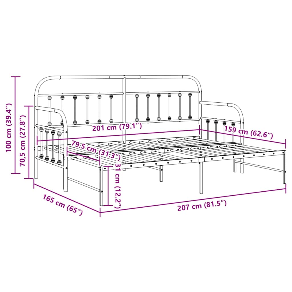 Dagbäddram Svart 80 x 200 cm Pulverlackerat stål