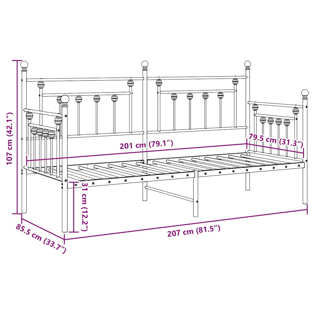 Dagbäddram med huvudgavel Vit 80 x 200 cm Stål