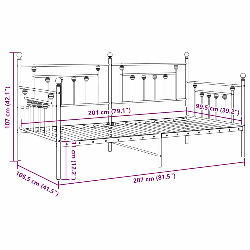 Dagbäddram med huvudgavel Vit 100 x 200 cm Stål