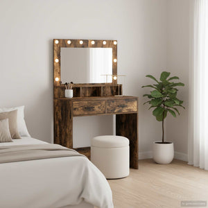 Smyckebord med låda Rökt ek 79 x 41 x 135 cm Konstruerat trä