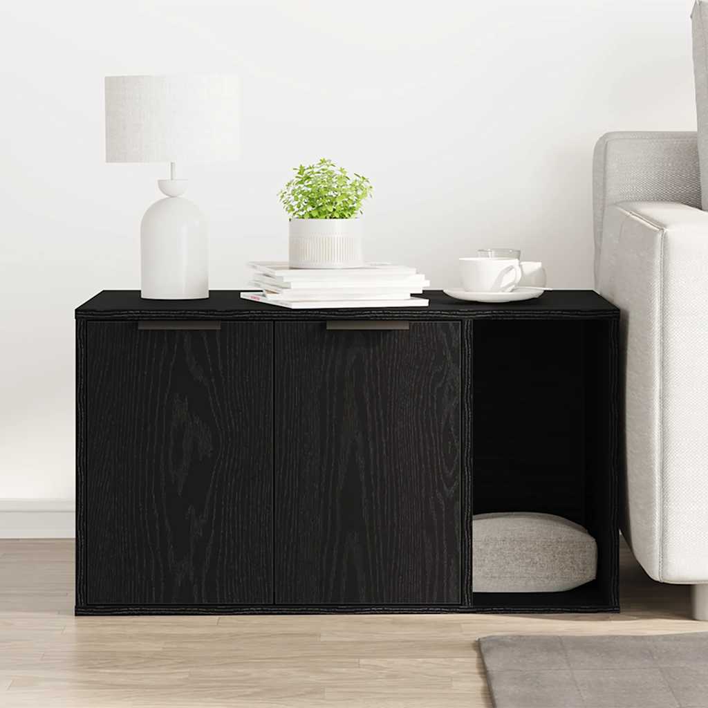 Kattlåda svart ek 80x50x45 cm konstruerat trä