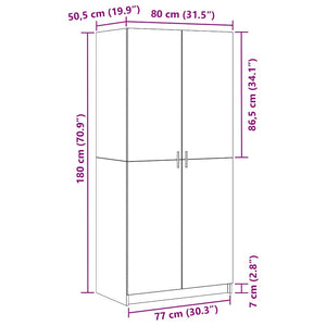 Garderob med hylla Svart Ek 80 x 50,5 x 180 cm Konstruerat trä