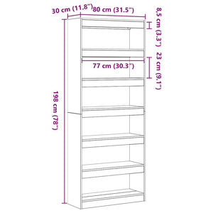 Bokskåp med hylla Svart Ek 80 x 30 x 198 cm Konstruerat trä