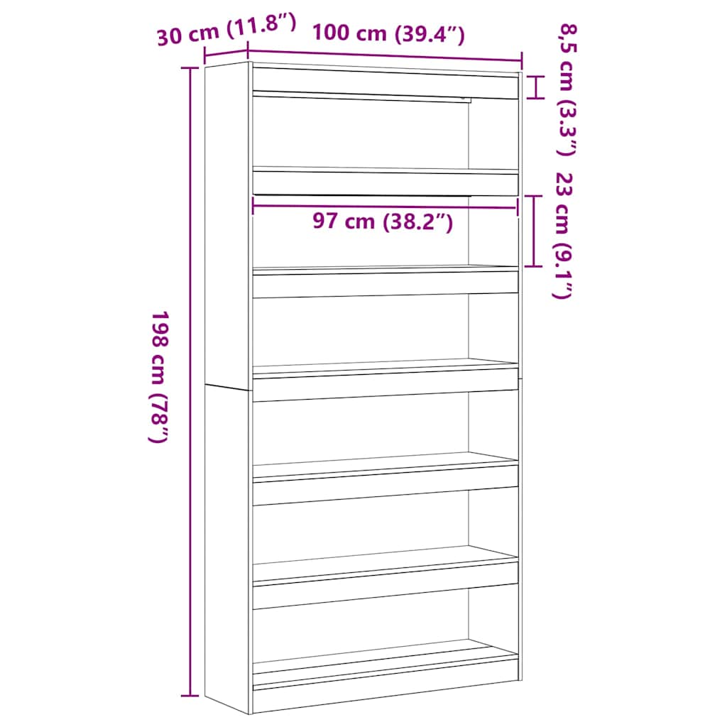 Bokskåp Betonggrå 100 x 30 x 198 cm Konstruerat trä