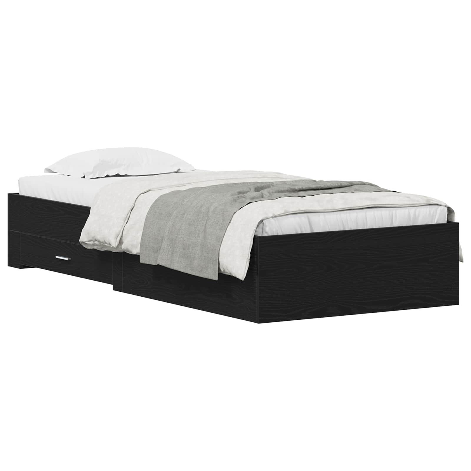 Sängram med låda Svart Ek 90 x 200 cm Konstruerat trä