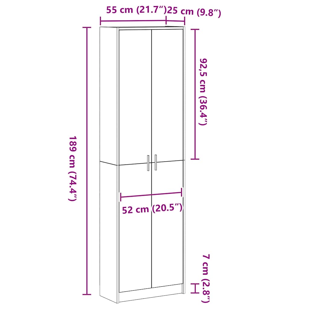 Garderob med hylla Sonoma-ek 55 x 25 x 189 cm Konstruerat trä