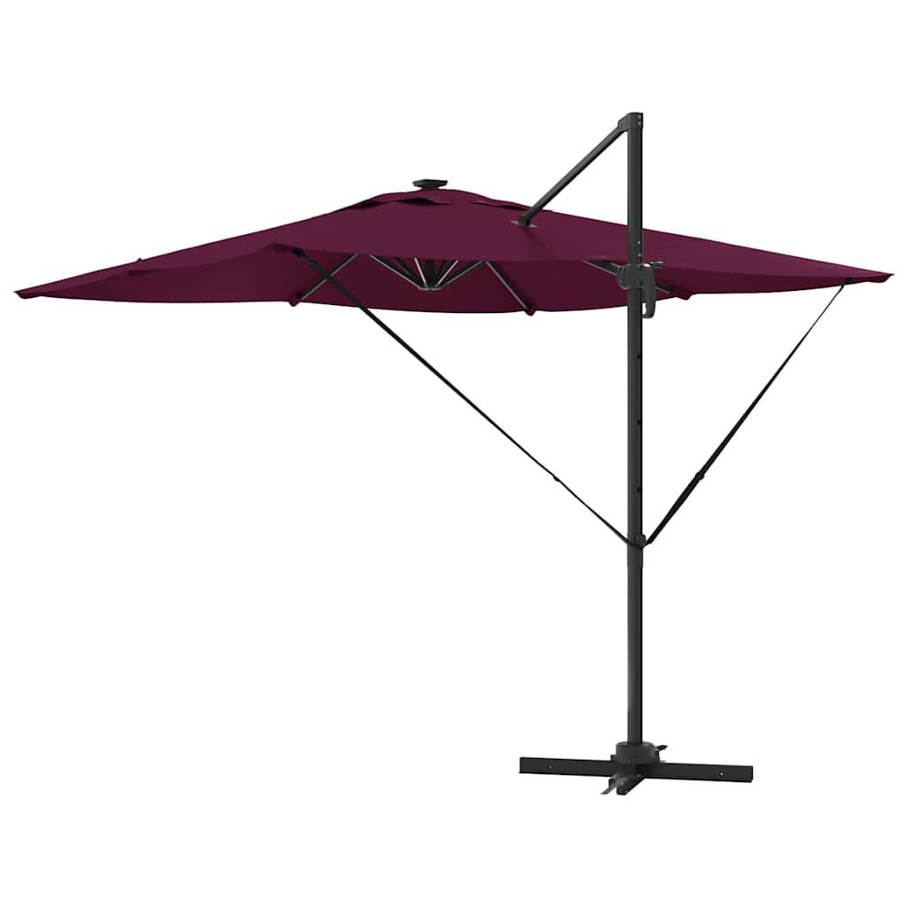 Parasoll med LED -remsljus Bordeaux Röd 286 x 284 x 270 cm