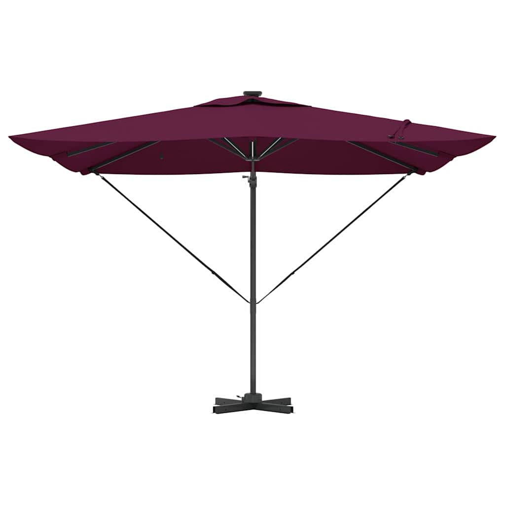 Parasoll med LED -remsljus Bordeaux Röd 286 x 284 x 270 cm