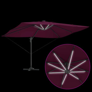 Parasoll med LED -remsljus Bordeaux Röd 352 x 251 x 265 cm
