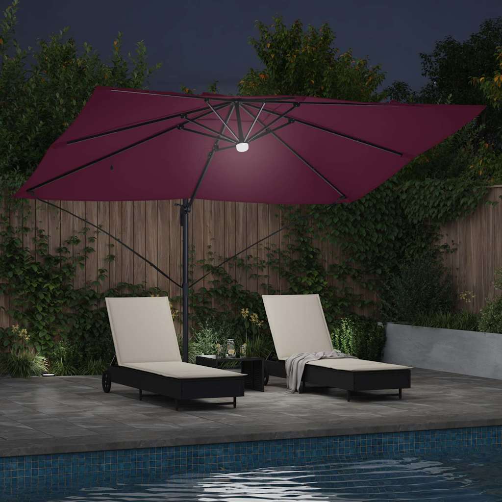 Parasoll med LED -remsljus Bordeaux Röd 351 x 250 x 253 cm