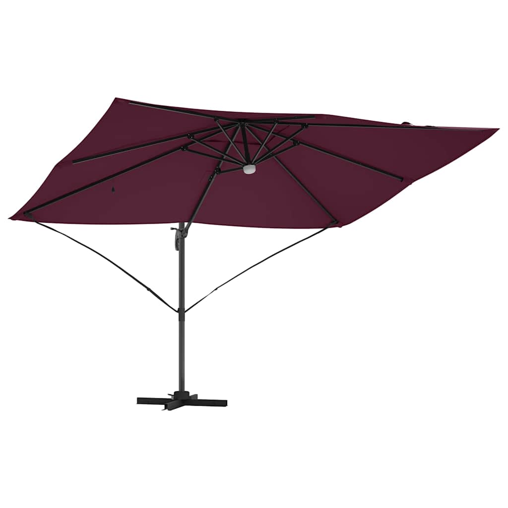 Parasoll med LED -remsljus Bordeaux Röd 351 x 250 x 253 cm