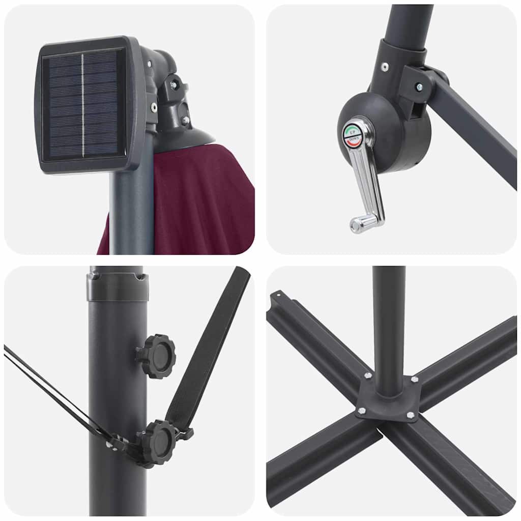 Cantilever bananparasol Vinröd 249 x 249 x 250 cm