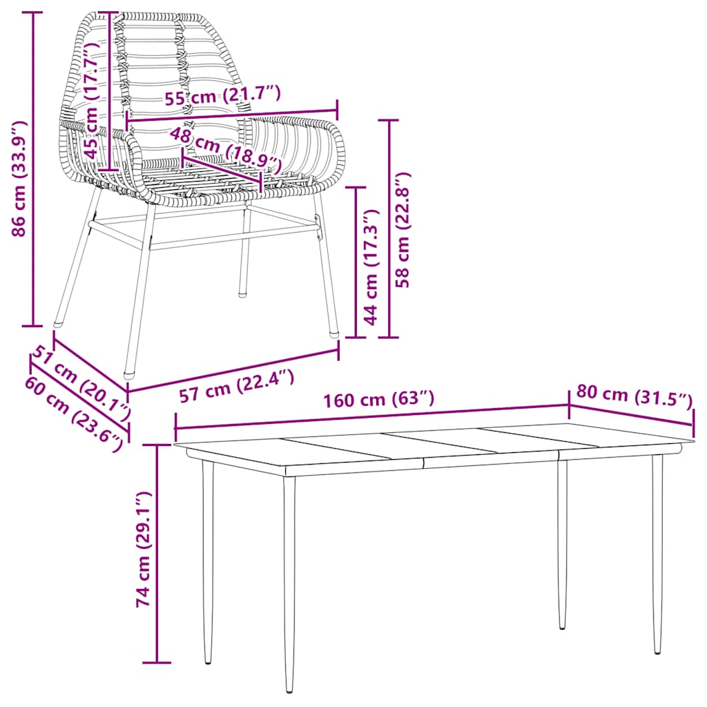 Matgrupp för trädgården 5 delar svart polyrotting glas
