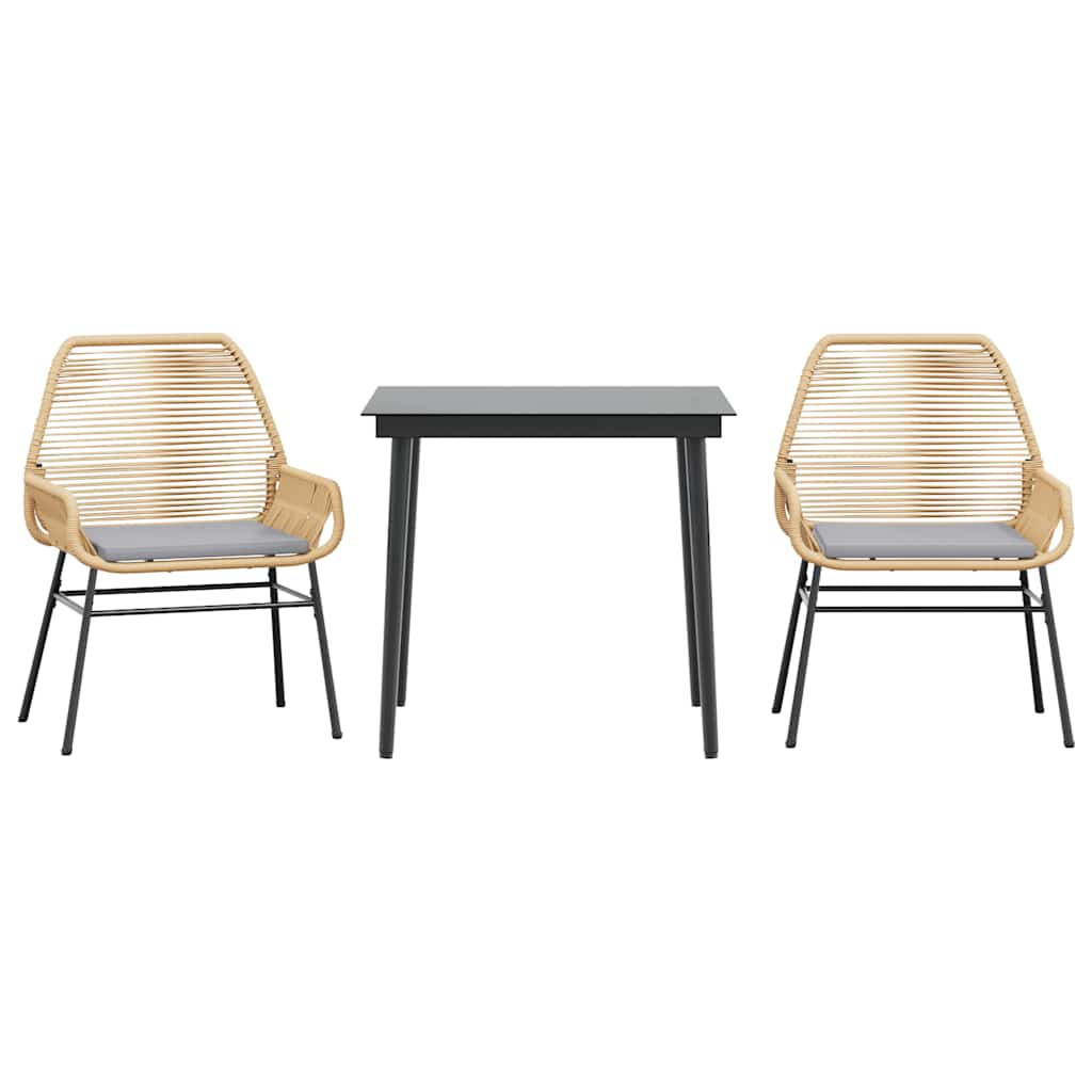 Matgrupp för trädgård med dynor 3 delar brun polyrotting glas