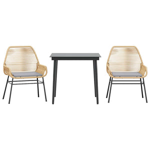 Matgrupp för trädgård med dynor 3 delar brun polyrotting glas