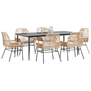 Matgrupp för trädgården med dynor 7 delar brun polyrotting glas