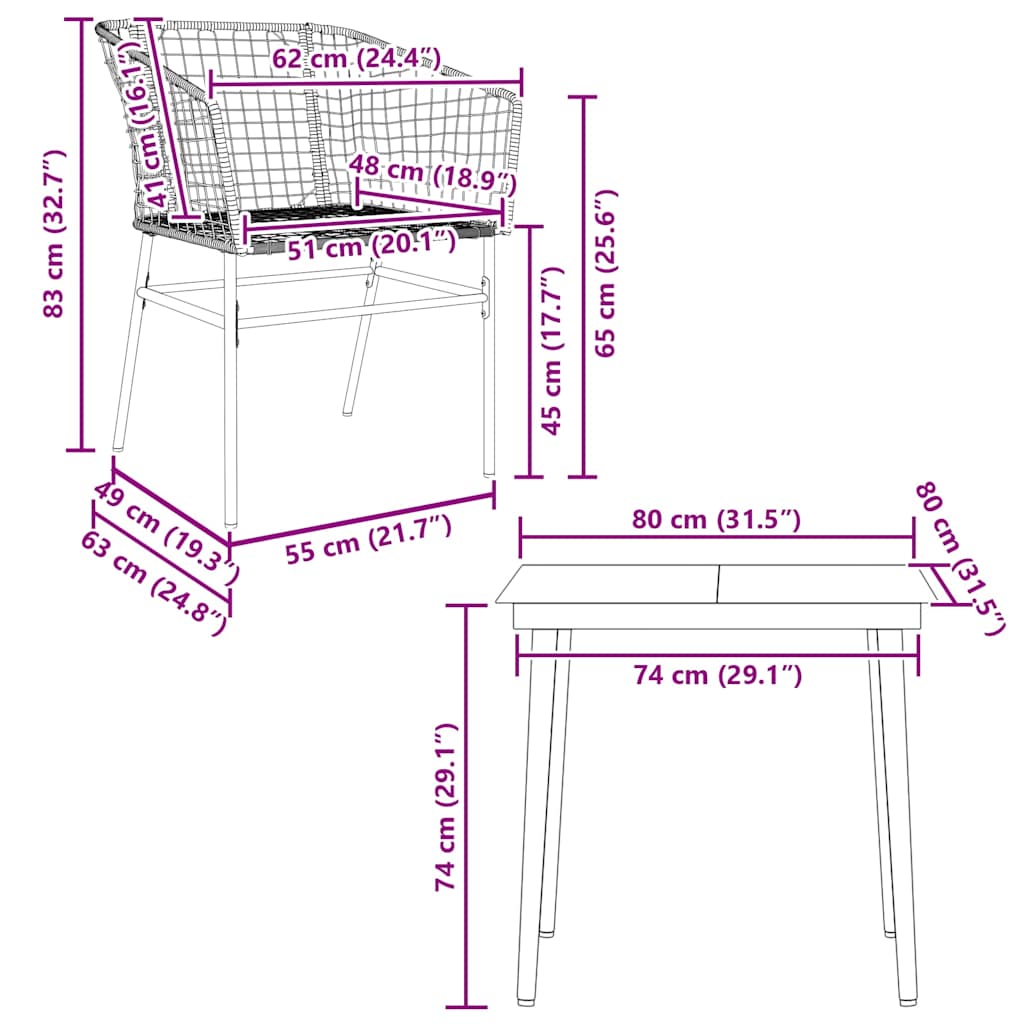 Matgrupp för trädgården 3 delar svart konstrotting och glas