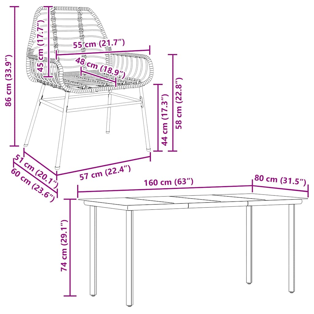 Matgrupp för trädgården 5 delar svart polyrotting glas