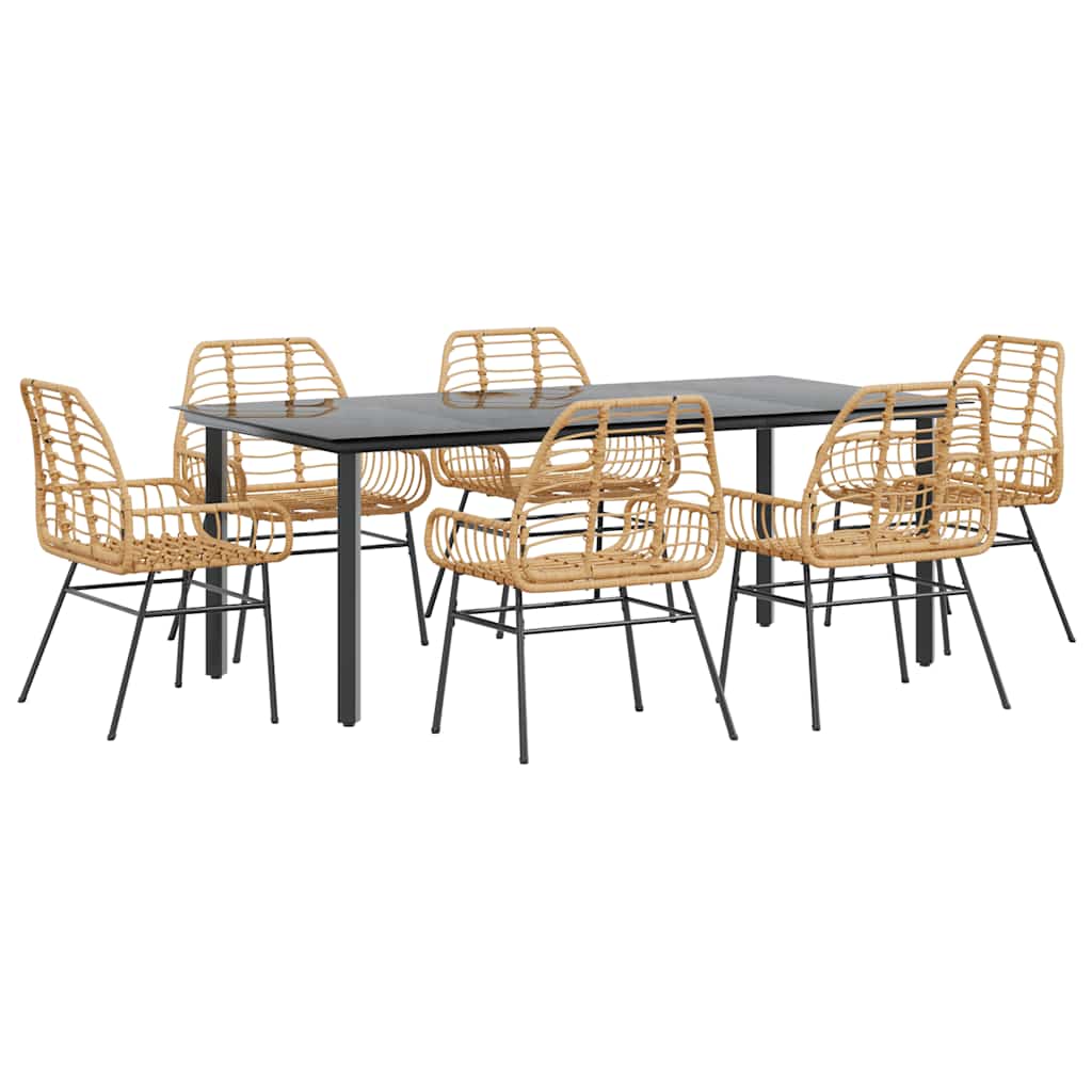 Matgrupp för trädgården 7 delar brun polyrotting glas