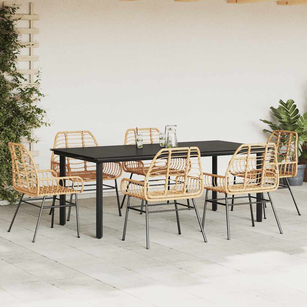 Matgrupp för trädgården 7 delar brun polyrotting glas